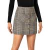 imageLYANER Womens Fall Winter Plaid Mini Skirt High Waist Button Zipper Bodycon Pencil Short Skirts with PocketsLight Brown