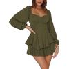 imageLYANER Womens Jumpsuit Lantern Long Sleeve Ruffle Layer Tie Mini Short RomperArmy Green