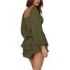 imageLYANER Womens Jumpsuit Lantern Long Sleeve Ruffle Layer Tie Mini Short RomperArmy Green
