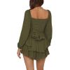 imageLYANER Womens Jumpsuit Lantern Long Sleeve Ruffle Layer Tie Mini Short RomperArmy Green