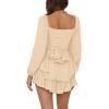 imageLYANER Womens Jumpsuit Lantern Long Sleeve Ruffle Layer Tie Mini Short RomperBeige