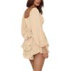 imageLYANER Womens Jumpsuit Lantern Long Sleeve Ruffle Layer Tie Mini Short RomperBeige