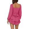 imageLYANER Womens Jumpsuit Lantern Long Sleeve Ruffle Layer Tie Mini Short RomperBright Rose