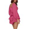 imageLYANER Womens Jumpsuit Lantern Long Sleeve Ruffle Layer Tie Mini Short RomperBright Rose