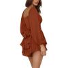 imageLYANER Womens Jumpsuit Lantern Long Sleeve Ruffle Layer Tie Mini Short RomperCaramel