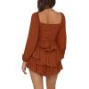 imageLYANER Womens Jumpsuit Lantern Long Sleeve Ruffle Layer Tie Mini Short RomperCaramel