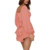 imageLYANER Womens Jumpsuit Lantern Long Sleeve Ruffle Layer Tie Mini Short RomperCoral Pink