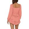 imageLYANER Womens Jumpsuit Lantern Long Sleeve Ruffle Layer Tie Mini Short RomperCoral Pink