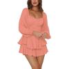 imageLYANER Womens Jumpsuit Lantern Long Sleeve Ruffle Layer Tie Mini Short RomperCoral Pink