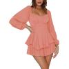 imageLYANER Womens Jumpsuit Lantern Long Sleeve Ruffle Layer Tie Mini Short RomperCoral Pink
