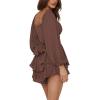 imageLYANER Womens Jumpsuit Lantern Long Sleeve Ruffle Layer Tie Mini Short RomperDark Brown