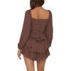 imageLYANER Womens Jumpsuit Lantern Long Sleeve Ruffle Layer Tie Mini Short RomperDark Brown