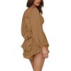 imageLYANER Womens Jumpsuit Lantern Long Sleeve Ruffle Layer Tie Mini Short RomperDark Khaki