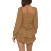 imageLYANER Womens Jumpsuit Lantern Long Sleeve Ruffle Layer Tie Mini Short RomperDark Khaki