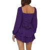 imageLYANER Womens Jumpsuit Lantern Long Sleeve Ruffle Layer Tie Mini Short RomperDark Purple