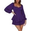 imageLYANER Womens Jumpsuit Lantern Long Sleeve Ruffle Layer Tie Mini Short RomperDark Purple