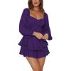 imageLYANER Womens Jumpsuit Lantern Long Sleeve Ruffle Layer Tie Mini Short RomperDark Purple