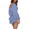 imageLYANER Womens Jumpsuit Lantern Long Sleeve Ruffle Layer Tie Mini Short RomperDusty Blue