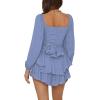 imageLYANER Womens Jumpsuit Lantern Long Sleeve Ruffle Layer Tie Mini Short RomperDusty Blue