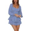 imageLYANER Womens Jumpsuit Lantern Long Sleeve Ruffle Layer Tie Mini Short RomperDusty Blue