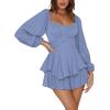 imageLYANER Womens Jumpsuit Lantern Long Sleeve Ruffle Layer Tie Mini Short RomperDusty Blue