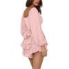 imageLYANER Womens Jumpsuit Lantern Long Sleeve Ruffle Layer Tie Mini Short RomperDusty Pink