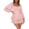 imageLYANER Womens Jumpsuit Lantern Long Sleeve Ruffle Layer Tie Mini Short RomperDusty Pink