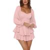 imageLYANER Womens Jumpsuit Lantern Long Sleeve Ruffle Layer Tie Mini Short RomperDusty Pink