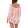 imageLYANER Womens Jumpsuit Lantern Long Sleeve Ruffle Layer Tie Mini Short RomperDusty Pink