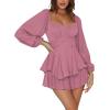 imageLYANER Womens Jumpsuit Lantern Long Sleeve Ruffle Layer Tie Mini Short RomperDusty Purple