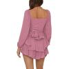 imageLYANER Womens Jumpsuit Lantern Long Sleeve Ruffle Layer Tie Mini Short RomperDusty Purple