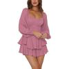 imageLYANER Womens Jumpsuit Lantern Long Sleeve Ruffle Layer Tie Mini Short RomperDusty Purple