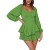 imageLYANER Womens Jumpsuit Lantern Long Sleeve Ruffle Layer Tie Mini Short RomperGrass Green