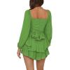 imageLYANER Womens Jumpsuit Lantern Long Sleeve Ruffle Layer Tie Mini Short RomperGrass Green