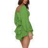 imageLYANER Womens Jumpsuit Lantern Long Sleeve Ruffle Layer Tie Mini Short RomperGrass Green