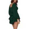 imageLYANER Womens Jumpsuit Lantern Long Sleeve Ruffle Layer Tie Mini Short RomperGreen