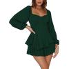imageLYANER Womens Jumpsuit Lantern Long Sleeve Ruffle Layer Tie Mini Short RomperGreen