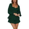 imageLYANER Womens Jumpsuit Lantern Long Sleeve Ruffle Layer Tie Mini Short RomperGreen