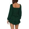 imageLYANER Womens Jumpsuit Lantern Long Sleeve Ruffle Layer Tie Mini Short RomperGreen
