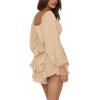 imageLYANER Womens Jumpsuit Lantern Long Sleeve Ruffle Layer Tie Mini Short RomperKhaki