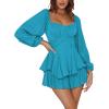 imageLYANER Womens Jumpsuit Lantern Long Sleeve Ruffle Layer Tie Mini Short RomperLake Blue