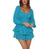 imageLYANER Womens Jumpsuit Lantern Long Sleeve Ruffle Layer Tie Mini Short RomperLake Blue