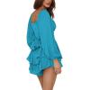 imageLYANER Womens Jumpsuit Lantern Long Sleeve Ruffle Layer Tie Mini Short RomperLake Blue