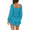 imageLYANER Womens Jumpsuit Lantern Long Sleeve Ruffle Layer Tie Mini Short RomperLake Blue