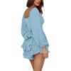 imageLYANER Womens Jumpsuit Lantern Long Sleeve Ruffle Layer Tie Mini Short RomperLight Blue