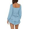 imageLYANER Womens Jumpsuit Lantern Long Sleeve Ruffle Layer Tie Mini Short RomperLight Blue