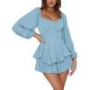 imageLYANER Womens Jumpsuit Lantern Long Sleeve Ruffle Layer Tie Mini Short RomperLight Blue