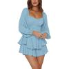 imageLYANER Womens Jumpsuit Lantern Long Sleeve Ruffle Layer Tie Mini Short RomperLight Blue
