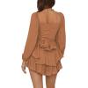 imageLYANER Womens Jumpsuit Lantern Long Sleeve Ruffle Layer Tie Mini Short RomperLight Brown