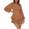 imageLYANER Womens Jumpsuit Lantern Long Sleeve Ruffle Layer Tie Mini Short RomperLight Brown